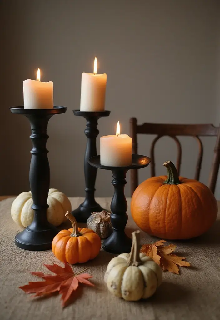 28 Black Candle Holder Decor Ideas for a Modern Bold Aesthetic - 12. Seasonal Decor with Black Candle Holders