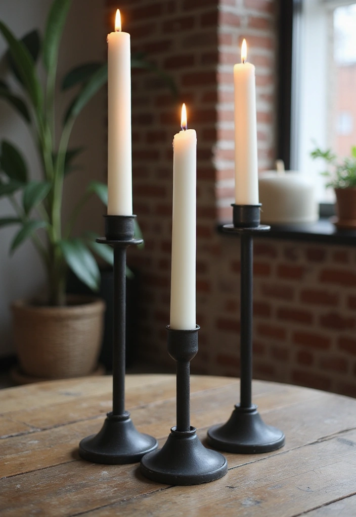 28 Black Candle Holder Decor Ideas for a Modern Bold Aesthetic - 15. Industrial Style Candle Holders