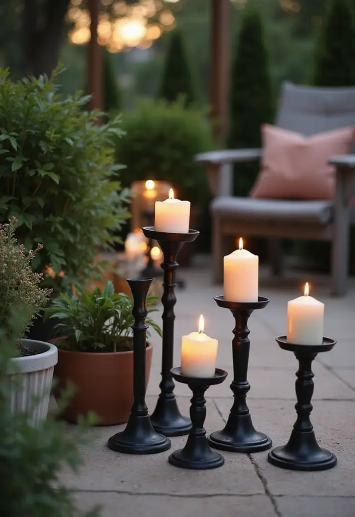 28 Black Candle Holder Decor Ideas for a Modern Bold Aesthetic - 17. Outdoor Black Candle Holders