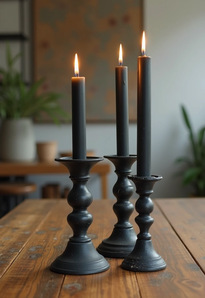 28 Black Candle Holder Decor Ideas for a Modern Bold Aesthetic - 18. Candle Holders Made from Repurposed Items