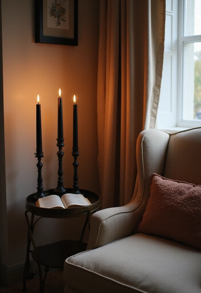 28 Black Candle Holder Decor Ideas for a Modern Bold Aesthetic - 19. Candles with Holders in Cozy Nooks