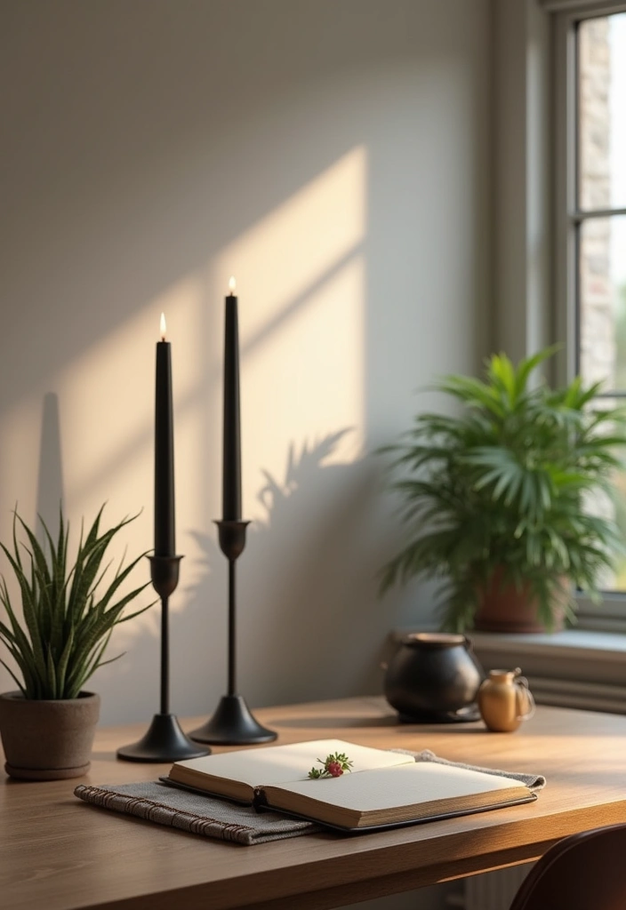 28 Black Candle Holder Decor Ideas for a Modern Bold Aesthetic - 20. Black Candle Holders in Home Office Spaces