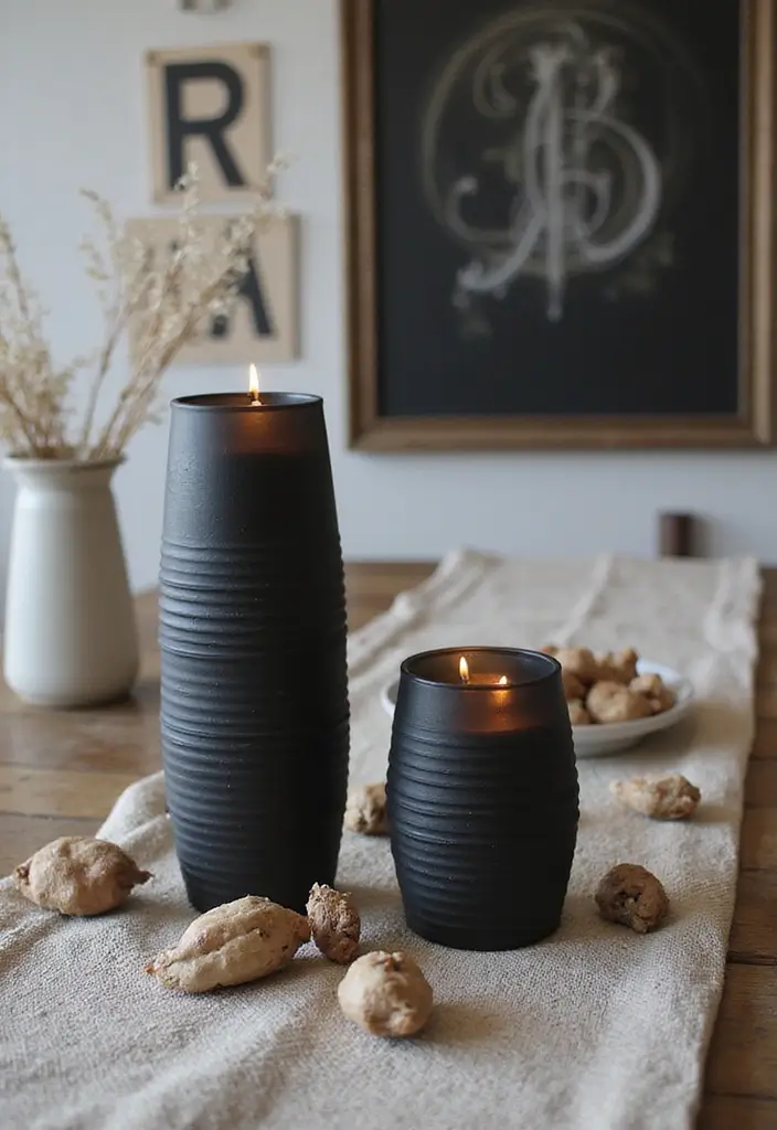 28 Black Candle Holder Decor Ideas for a Modern Bold Aesthetic - 22. Layered Textures with Candle Holders