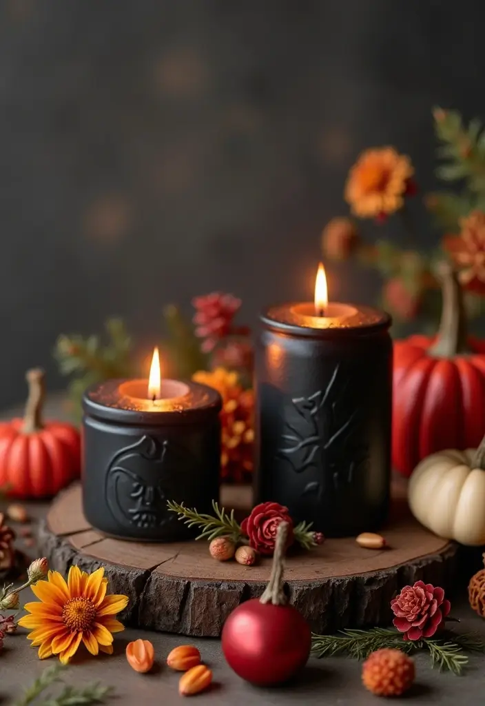 28 Black Candle Holder Decor Ideas for a Modern Bold Aesthetic - 23. Black Candle Holders with Seasonal Decor