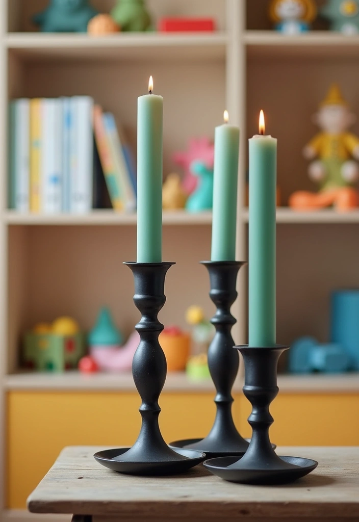 28 Black Candle Holder Decor Ideas for a Modern Bold Aesthetic - 24. Candle Holders in Kids’ Spaces