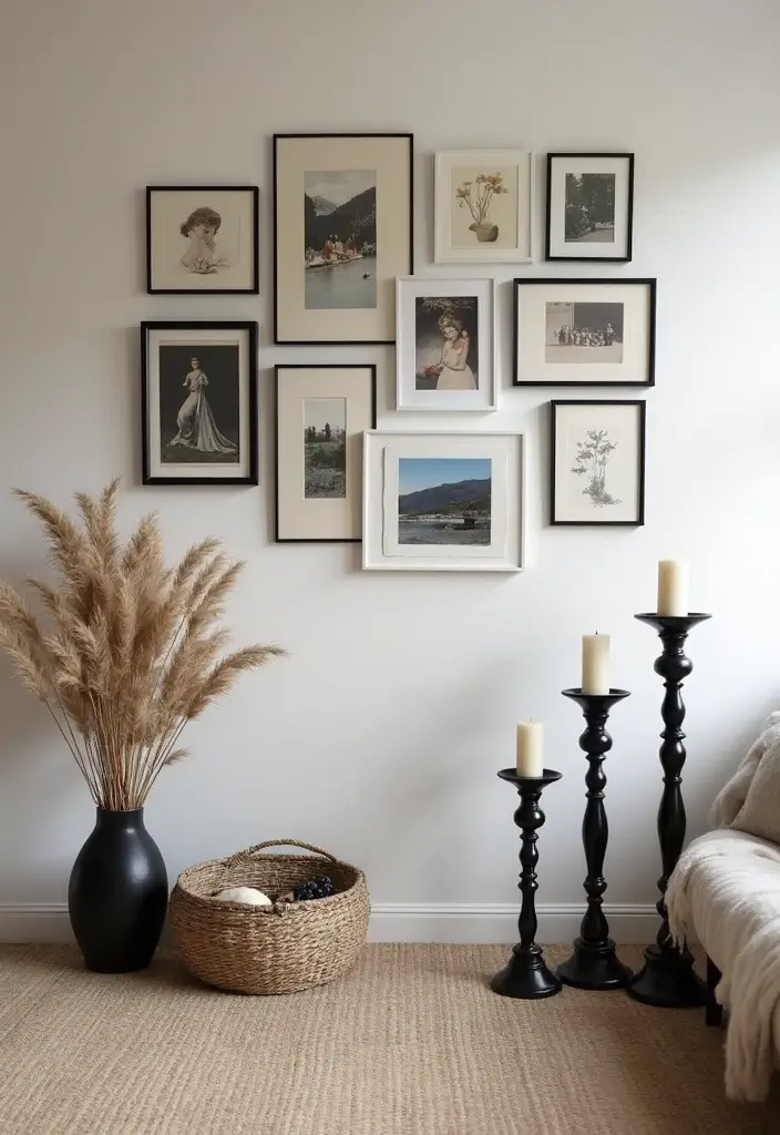28 Black Candle Holder Decor Ideas for a Modern Bold Aesthetic - 26. Candle Holders as Part of a Gallery Wall