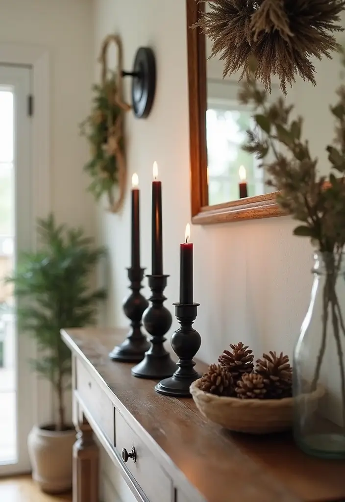 28 Black Candle Holder Decor Ideas for a Modern Bold Aesthetic - 27. Candle Holders in Entryways