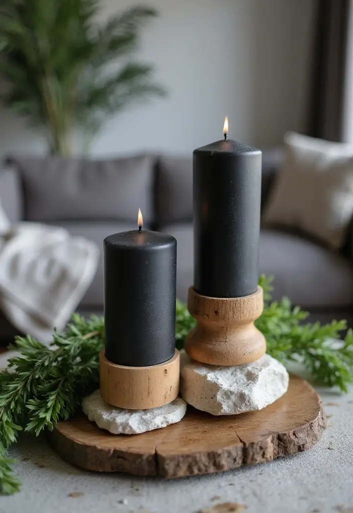 28 Black Candle Holder Decor Ideas for a Modern Bold Aesthetic - 3. Black Candle Holders with Natural Elements