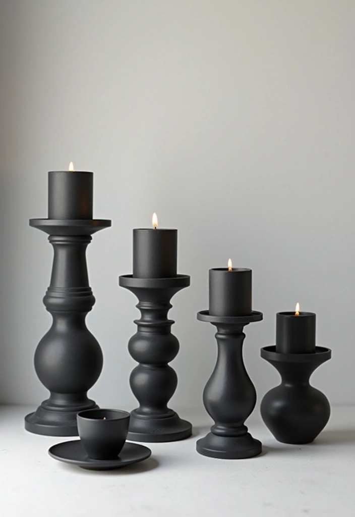 28 Black Candle Holder Decor Ideas for a Modern Bold Aesthetic - 7. Black Candle Holders in Monochromatic Palettes
