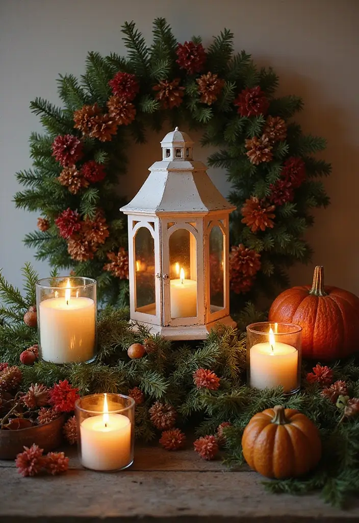 28 Home Decor Ideas with Candle Lanterns for Cozy Corners 54 28 Home Decor Ideas with Candle Lanterns for Cozy Corners - 14. Lanterns with Seasonal Wreaths
