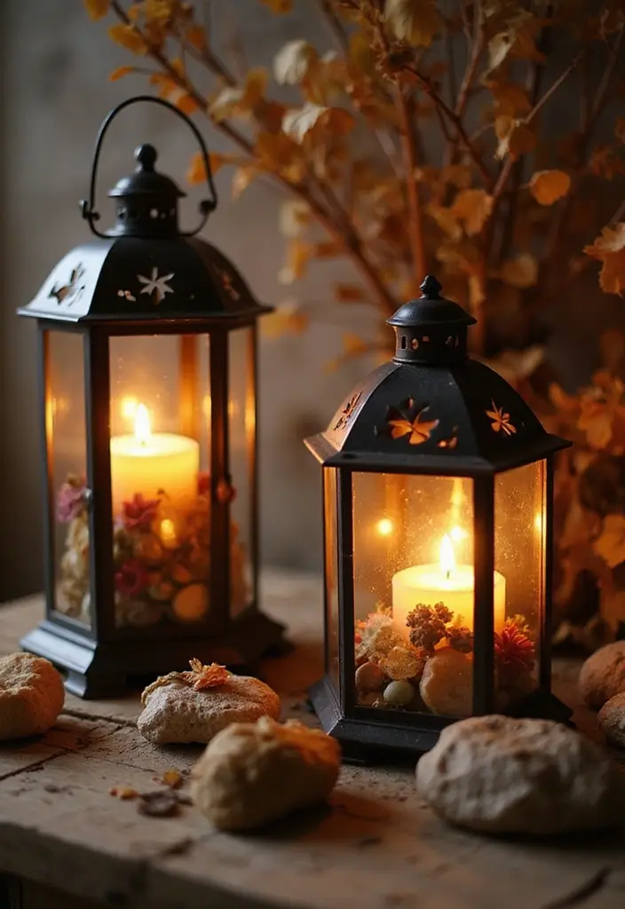 28 Home Decor Ideas with Candle Lanterns for Cozy Corners 58 28 Home Decor Ideas with Candle Lanterns for Cozy Corners - 18. Lanterns with Natural Elements