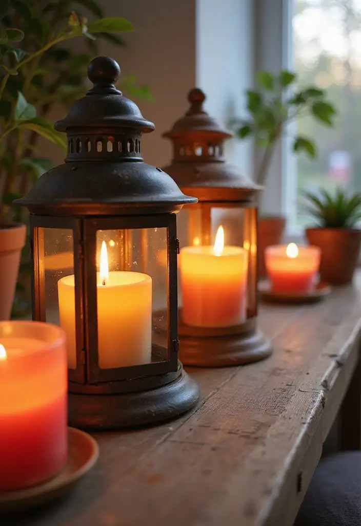 28 Home Decor Ideas with Candle Lanterns for Cozy Corners 59 28 Home Decor Ideas with Candle Lanterns for Cozy Corners - 19. Lanterns with Colorful Candles