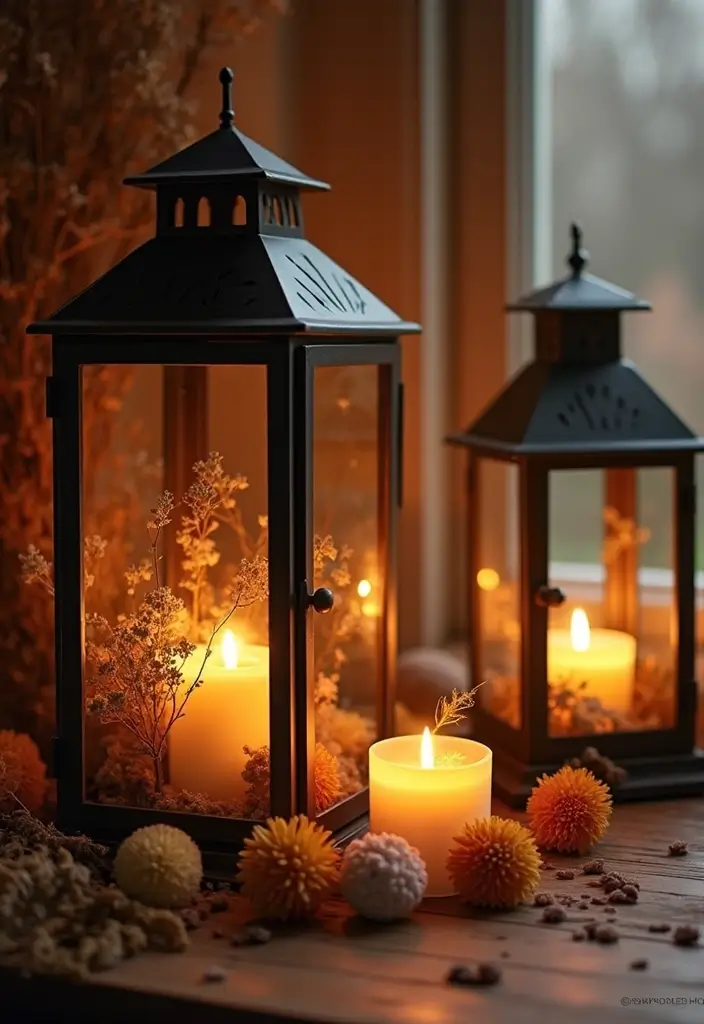 28 Home Decor Ideas with Candle Lanterns for Cozy Corners 87 28 Home Decor Ideas with Candle Lanterns for Cozy Corners - 25. Lanterns with Dried Flowers