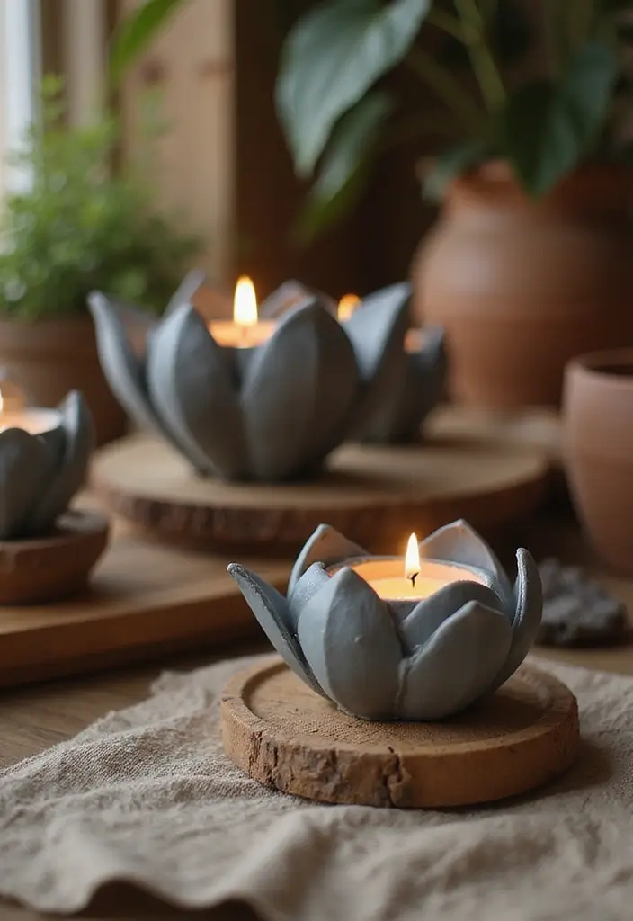 28 Lotus Candle Holder Decor Ideas That Add Serenity 80 28 Lotus Candle Holder Decor Ideas That Add Serenity - 22. Lotus Holders with Earthy Textures