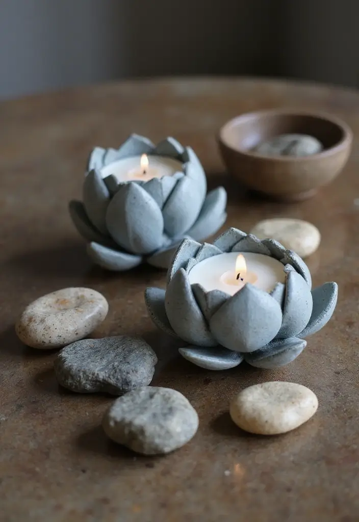 28 Lotus Candle Holder Decor Ideas That Add Serenity 105 28 Lotus Candle Holder Decor Ideas That Add Serenity - 27. Lotus Holders with Stone Accents