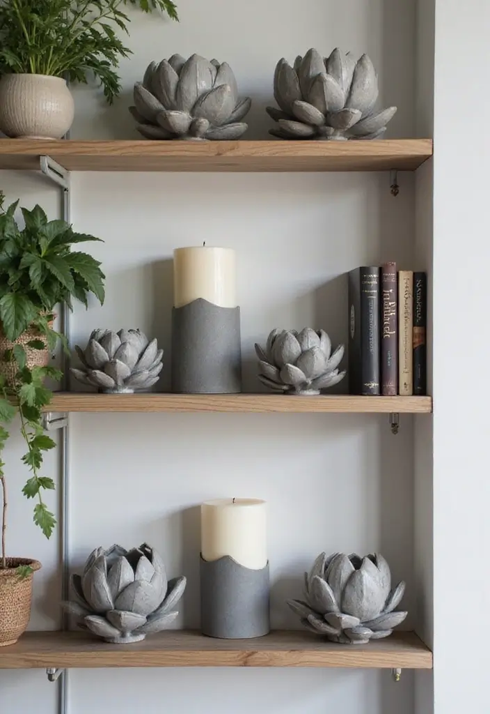 28 Lotus Candle Holder Decor Ideas That Add Serenity 15 28 Lotus Candle Holder Decor Ideas That Add Serenity - 5. Lotus Holders on Shelving Units