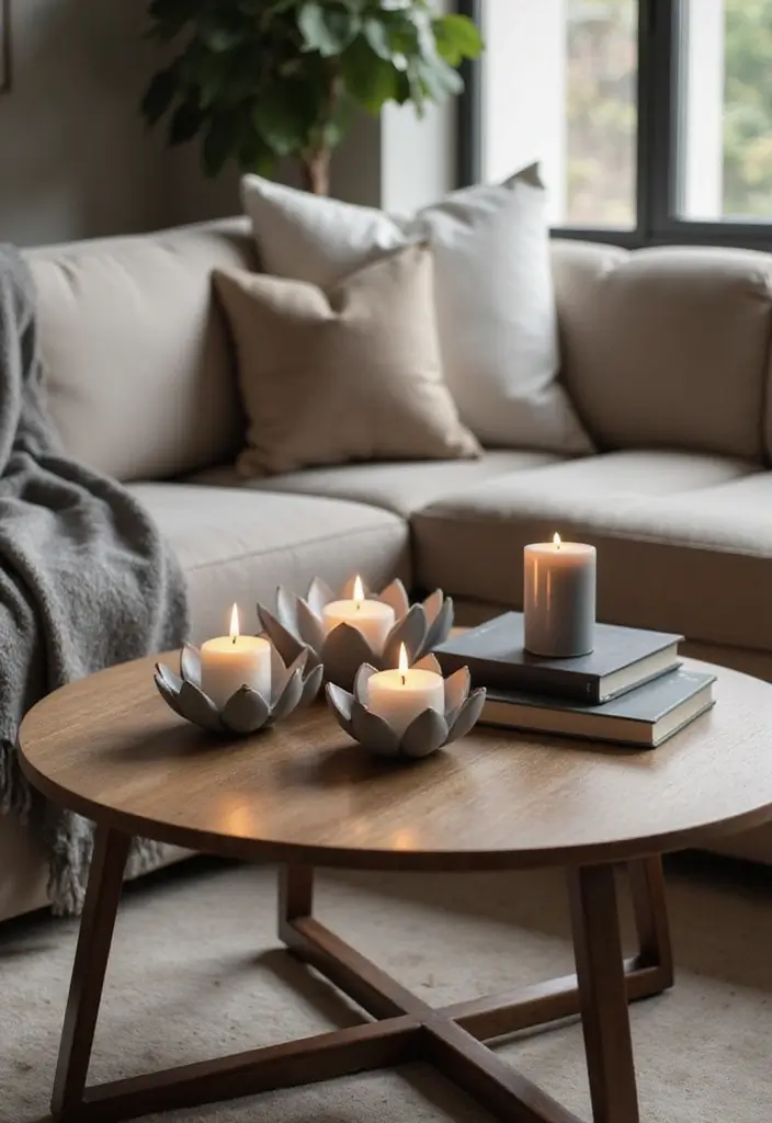 28 Lotus Candle Holder Decor Ideas That Add Serenity 37 28 Lotus Candle Holder Decor Ideas That Add Serenity - 9. Lotus Candle Holders on a Coffee Table