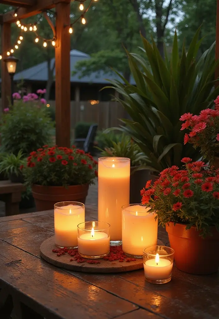 28 Modern Home Decor Ideas with Candles and Plants for Fresh Vibes 44 28 Modern Home Decor Ideas with Candles and Plants for Fresh Vibes - 10. Candle and Plant Combo for Outdoor Spaces