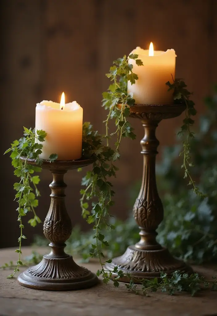 28 Modern Home Decor Ideas with Candles and Plants for Fresh Vibes 53 28 Modern Home Decor Ideas with Candles and Plants for Fresh Vibes - 17. Vintage Inspiration with Candles and Foliage