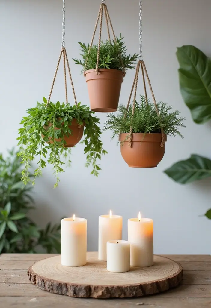 28 Modern Home Decor Ideas with Candles and Plants for Fresh Vibes 2 28 Modern Home Decor Ideas with Candles and Plants for Fresh Vibes - 2. Hanging Planters with Candles