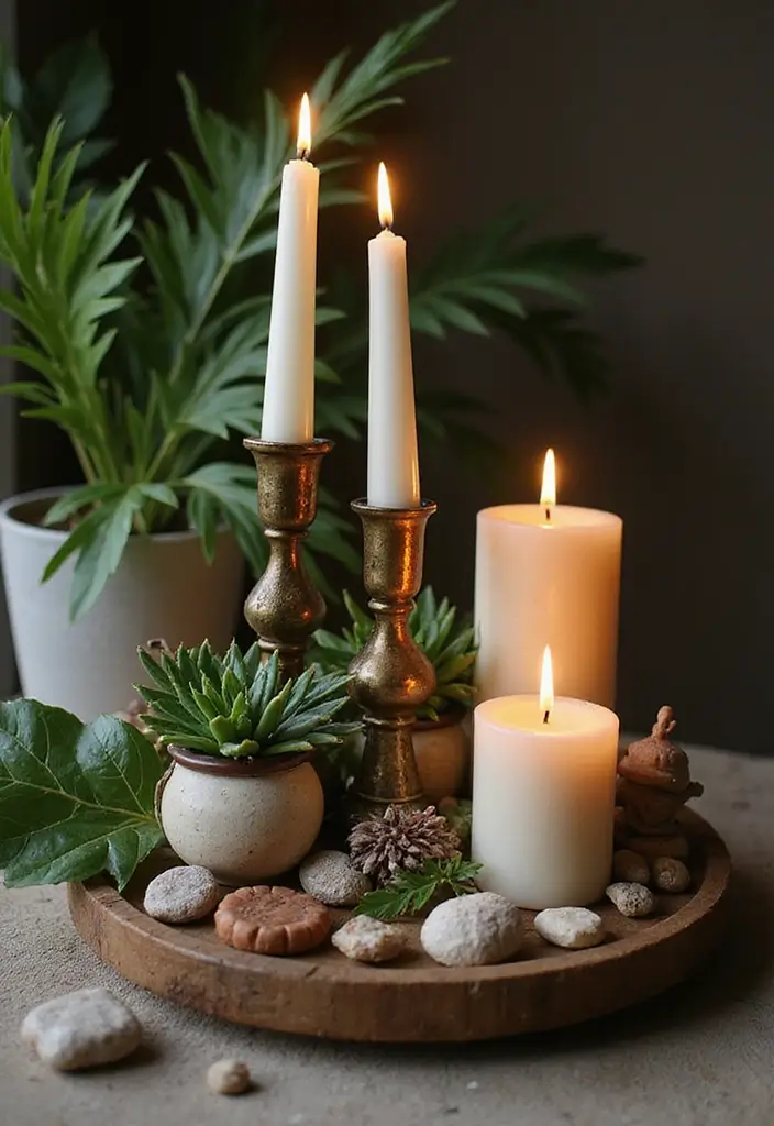 28 Modern Home Decor Ideas with Candles and Plants for Fresh Vibes 87 28 Modern Home Decor Ideas with Candles and Plants for Fresh Vibes - 27. Mixing Decorative Elements with Plants and Candles