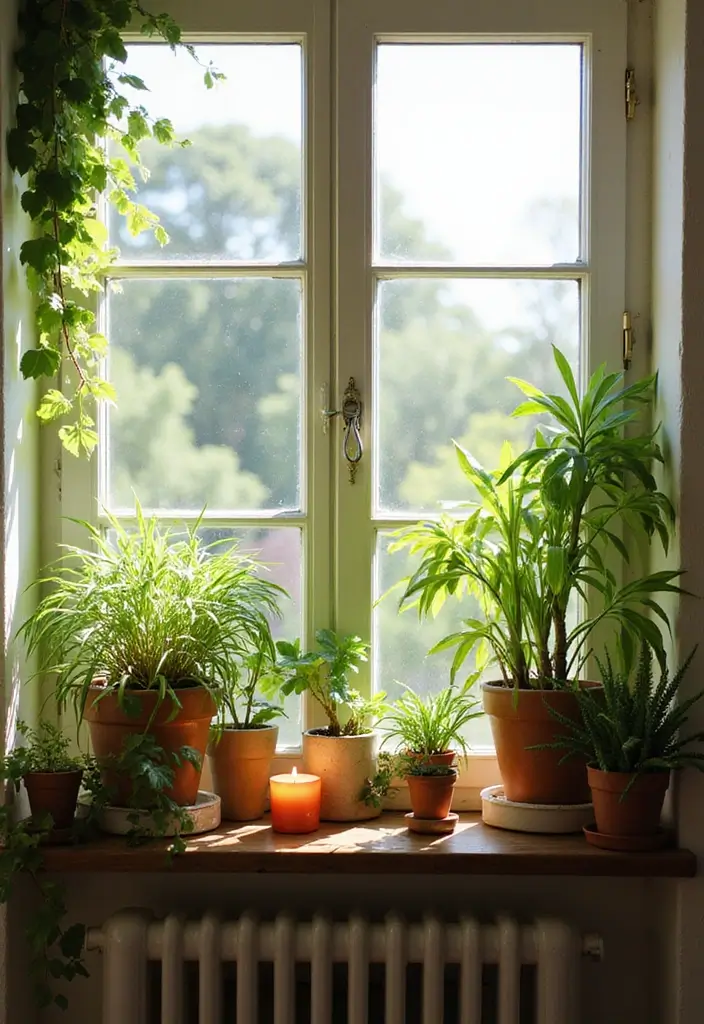 28 Modern Home Decor Ideas with Candles and Plants for Fresh Vibes 37 28 Modern Home Decor Ideas with Candles and Plants for Fresh Vibes - 9. Candle and Plant Window Displays