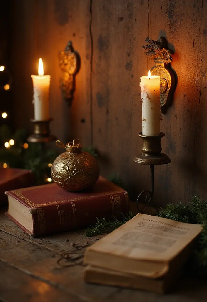 29 Candle Wall Sconce Decor Ideas That Feel Elegant and Cozy 69 29 Candle Wall Sconce Decor Ideas That Feel Elegant and Cozy - 27. Vintage Books and Candle Holders