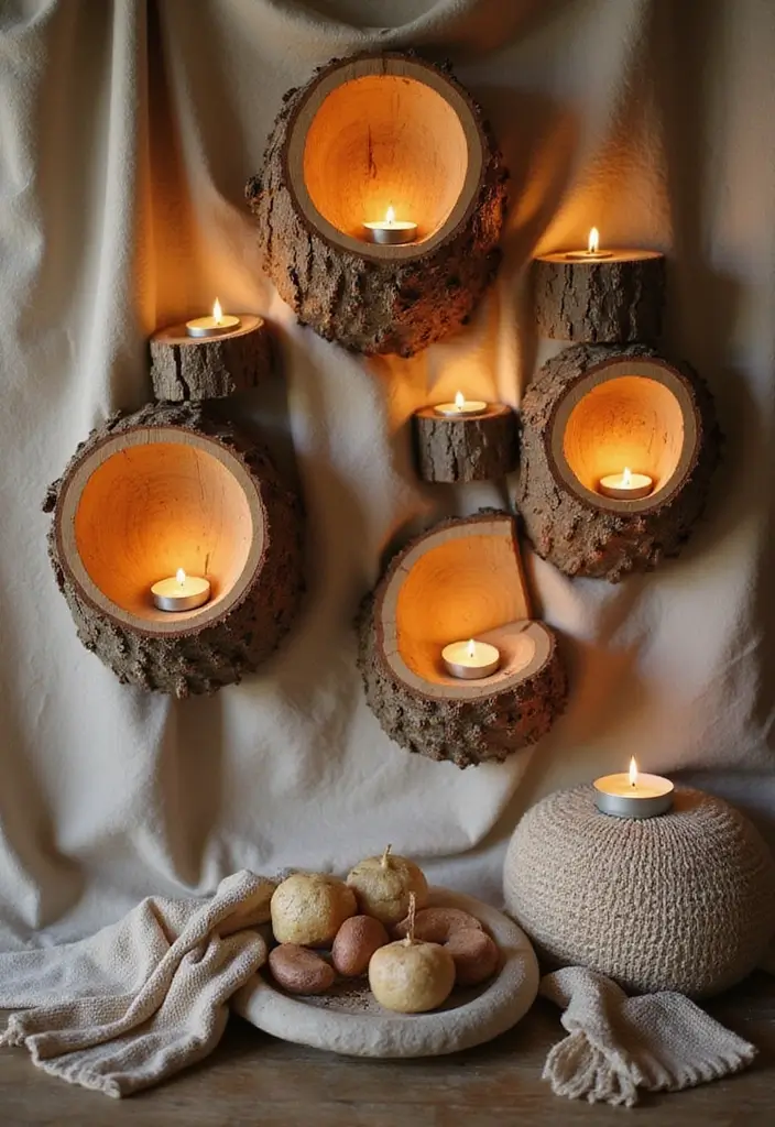 29 Rustic Wall Decor Ideas with Candles and Vases That Feel Inviting 62 29 Rustic Wall Decor Ideas with Candles and Vases That Feel Inviting - 12. Circular Wood Candle Holders