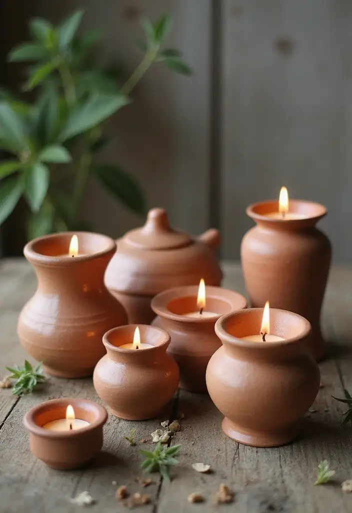 29 Rustic Wall Decor Ideas with Candles and Vases That Feel Inviting 70 29 Rustic Wall Decor Ideas with Candles and Vases That Feel Inviting - 14. Handcrafted Clay Candle Holders