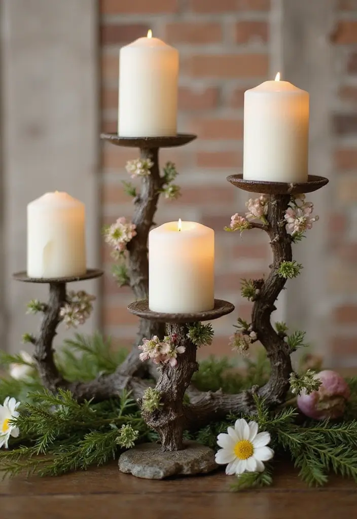 29 Rustic Wall Decor Ideas with Candles and Vases That Feel Inviting 79 29 Rustic Wall Decor Ideas with Candles and Vases That Feel Inviting - 17. Twisted Vine Candle Holders