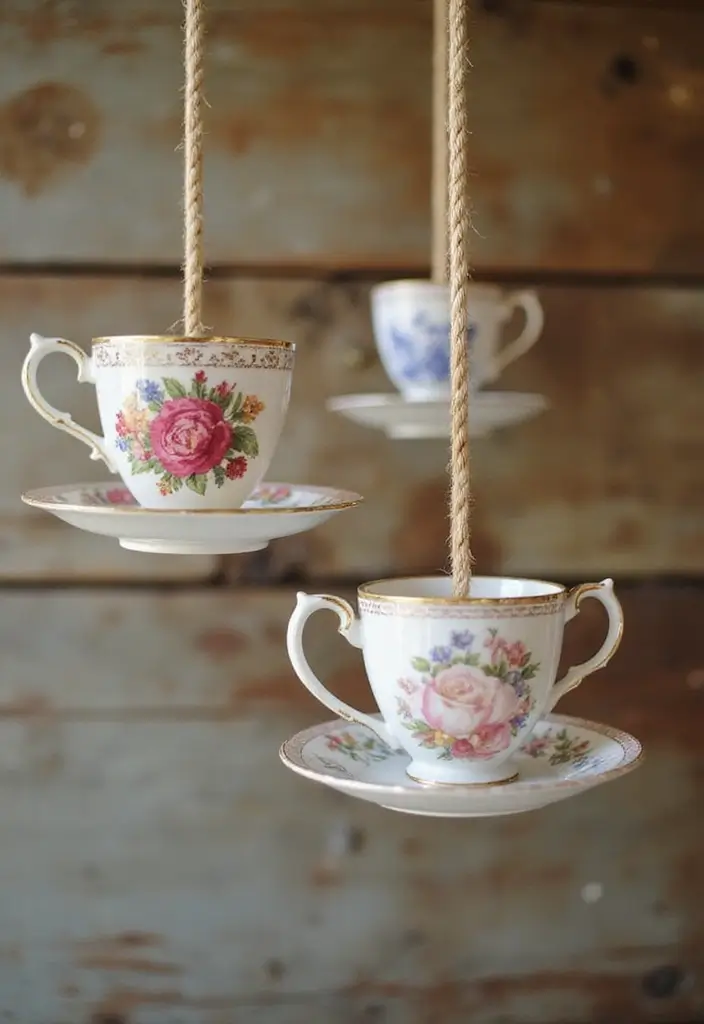 29 Rustic Wall Decor Ideas with Candles and Vases That Feel Inviting 100 29 Rustic Wall Decor Ideas with Candles and Vases That Feel Inviting - 24. Hanging Teacup Candle Holders