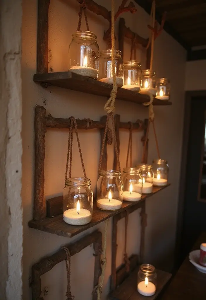 29 Rustic Wall Decor Ideas with Candles and Vases That Feel Inviting 15 29 Rustic Wall Decor Ideas with Candles and Vases That Feel Inviting - 3. Mason Jar Candle Holders