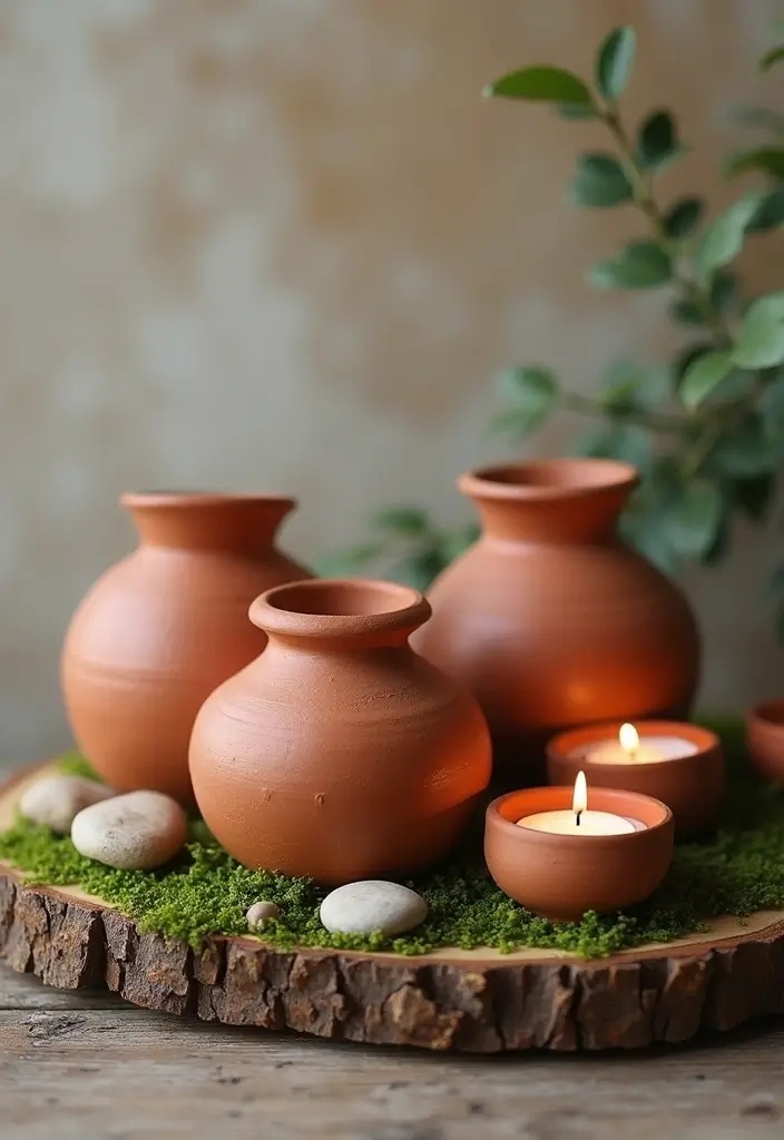 29 Rustic Wall Decor Ideas with Candles and Vases That Feel Inviting 22 29 Rustic Wall Decor Ideas with Candles and Vases That Feel Inviting - 4. Terracotta Pots with Candles