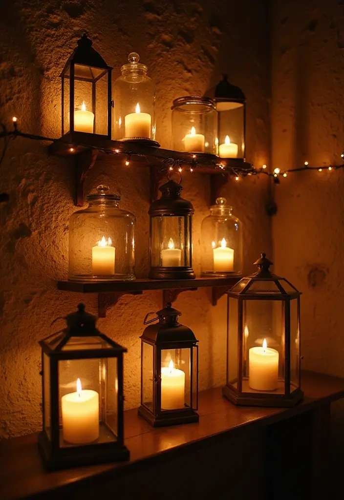 29 Rustic Wall Decor Ideas with Candles and Vases That Feel Inviting 43 29 Rustic Wall Decor Ideas with Candles and Vases That Feel Inviting - 7. Rustic Lanterns with Candles