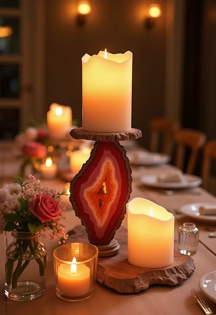 30 Agate Candle Holder Decor Ideas for a Luxurious Look 1 30 Agate Candle Holder Decor Ideas for a Luxurious Look - 1. Statement Centerpiece