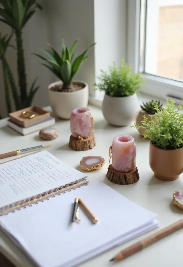 30 Agate Candle Holder Decor Ideas for a Luxurious Look 14 30 Agate Candle Holder Decor Ideas for a Luxurious Look - 10. Desk Accents