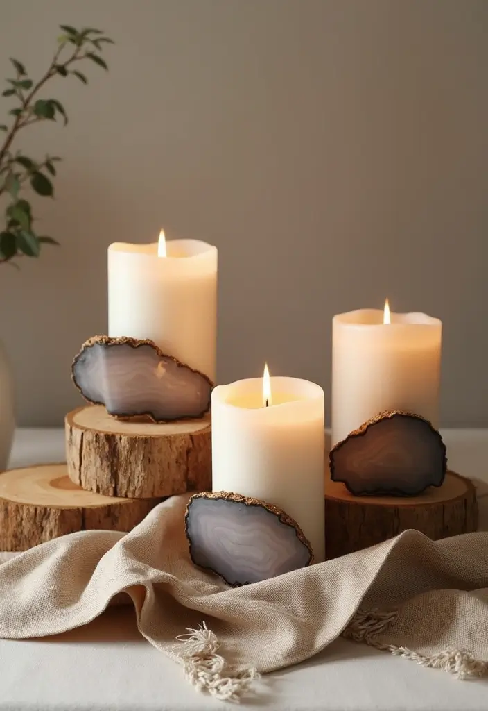 30 Agate Candle Holder Decor Ideas for a Luxurious Look 50 30 Agate Candle Holder Decor Ideas for a Luxurious Look - 20. Textural Contrast