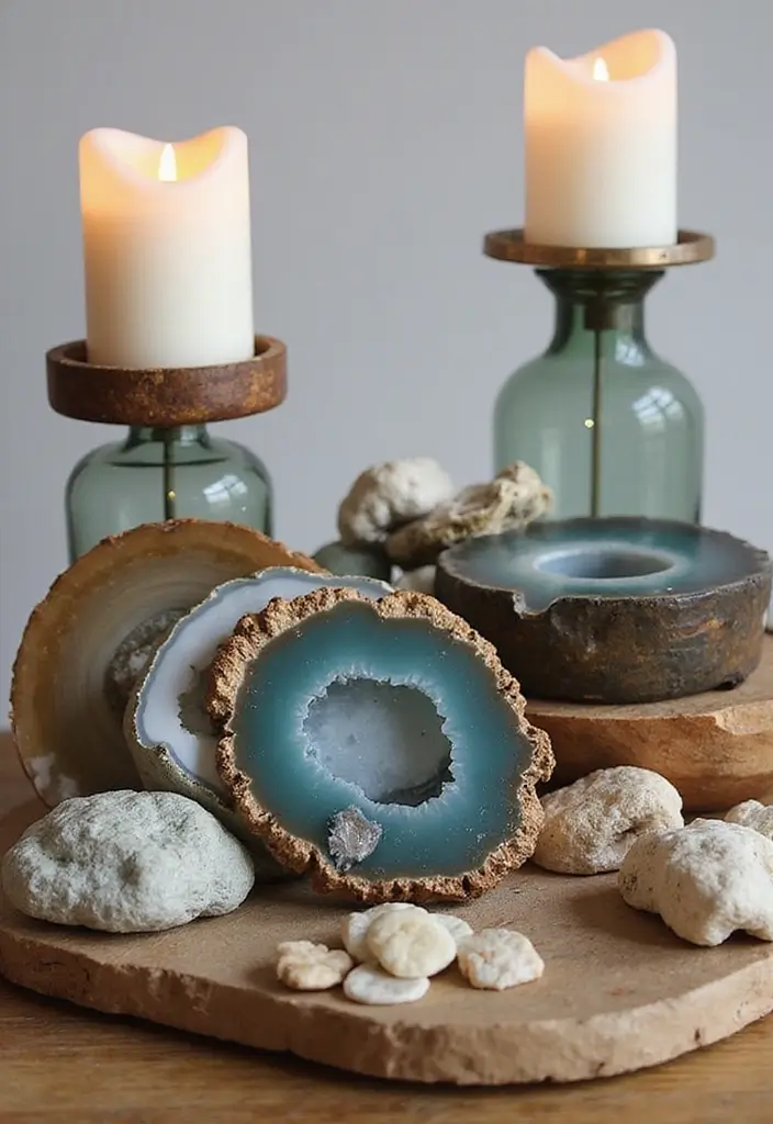 30 Agate Candle Holder Decor Ideas for a Luxurious Look 58 30 Agate Candle Holder Decor Ideas for a Luxurious Look - 22. Mixed Media Displays