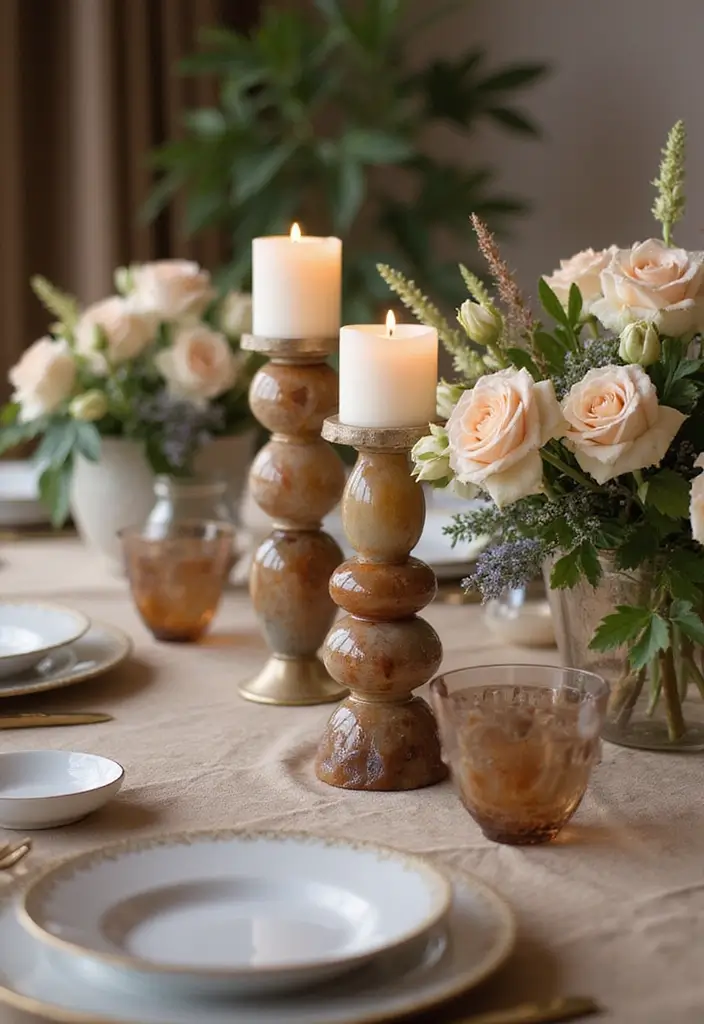 30 Agate Candle Holder Decor Ideas for a Luxurious Look 11 30 Agate Candle Holder Decor Ideas for a Luxurious Look - 7. Layered Table Settings