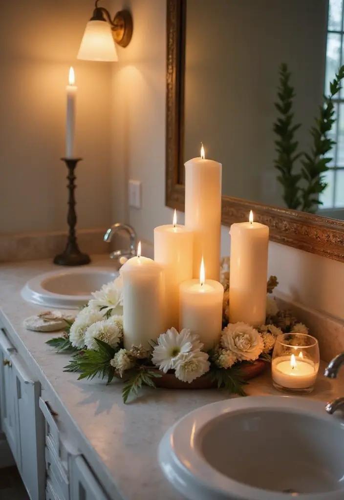 30 Bathroom Candle Decor Ideas for Spa-Like Relaxation 43 30 Bathroom Candle Decor Ideas for Spa-Like Relaxation - 17. Candle Centerpiece