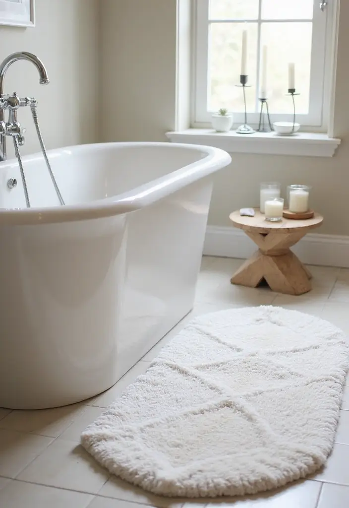 30 Bathroom Candle Decor Ideas for Spa-Like Relaxation 59 30 Bathroom Candle Decor Ideas for Spa-Like Relaxation - 23. Candle Holder and Bath Mat Combo