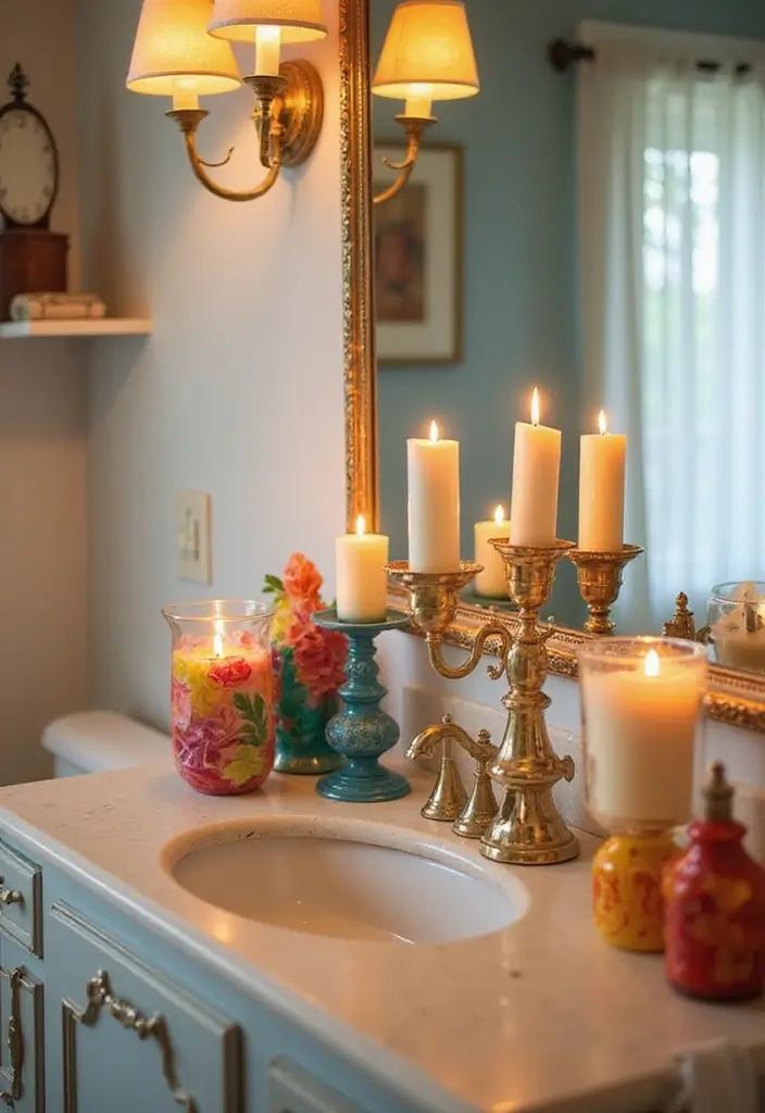 30 Bathroom Candle Decor Ideas for Spa-Like Relaxation 68 30 Bathroom Candle Decor Ideas for Spa-Like Relaxation - 26. Candles with Colorful Accents