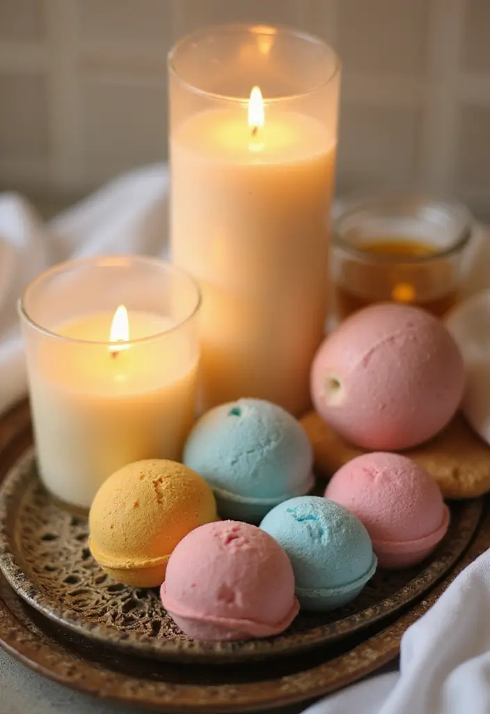 30 Bathroom Candle Decor Ideas for Spa-Like Relaxation 74 30 Bathroom Candle Decor Ideas for Spa-Like Relaxation - 28. Candle and Bath Bomb Display