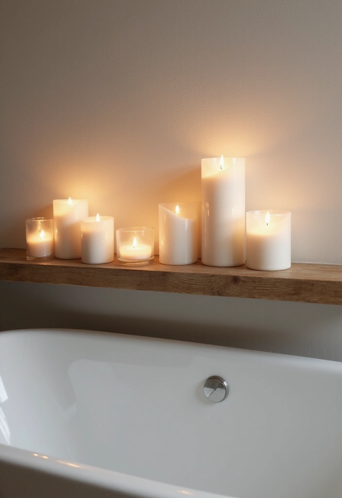 30 Bathroom Candle Decor Ideas for Spa-Like Relaxation 7 30 Bathroom Candle Decor Ideas for Spa-Like Relaxation - 3. Floating Candle Shelf