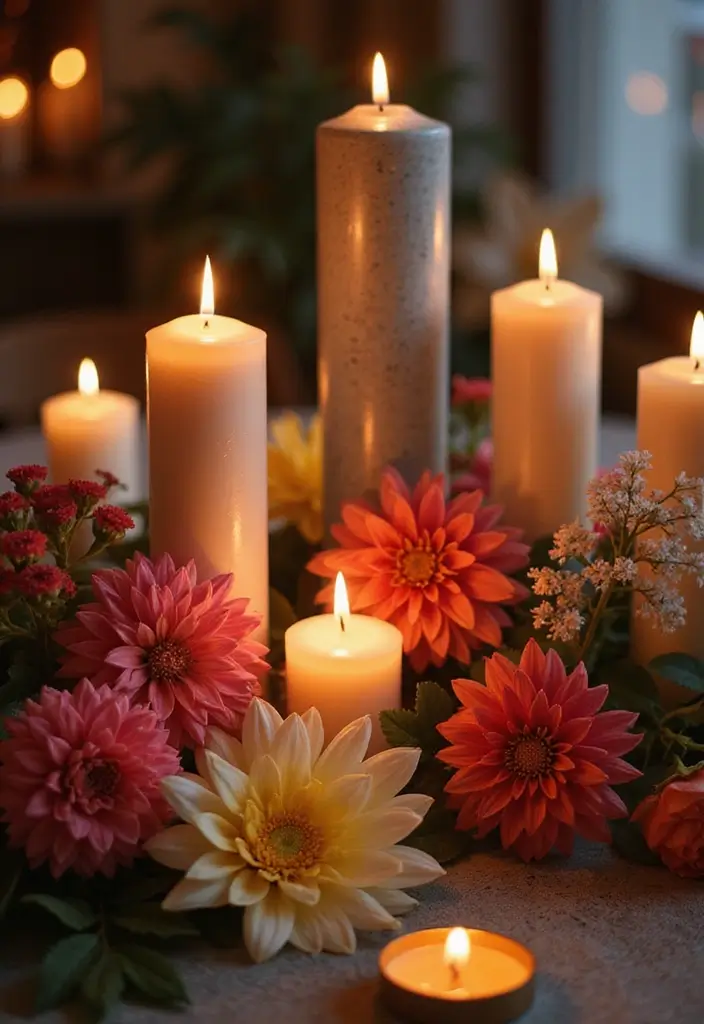 30+ Bedroom Candle Decor Ideas for Soft Romantic Lighting 16 30+ Bedroom Candle Decor Ideas for Soft Romantic Lighting - 10. Candle Arrangements with Flowers