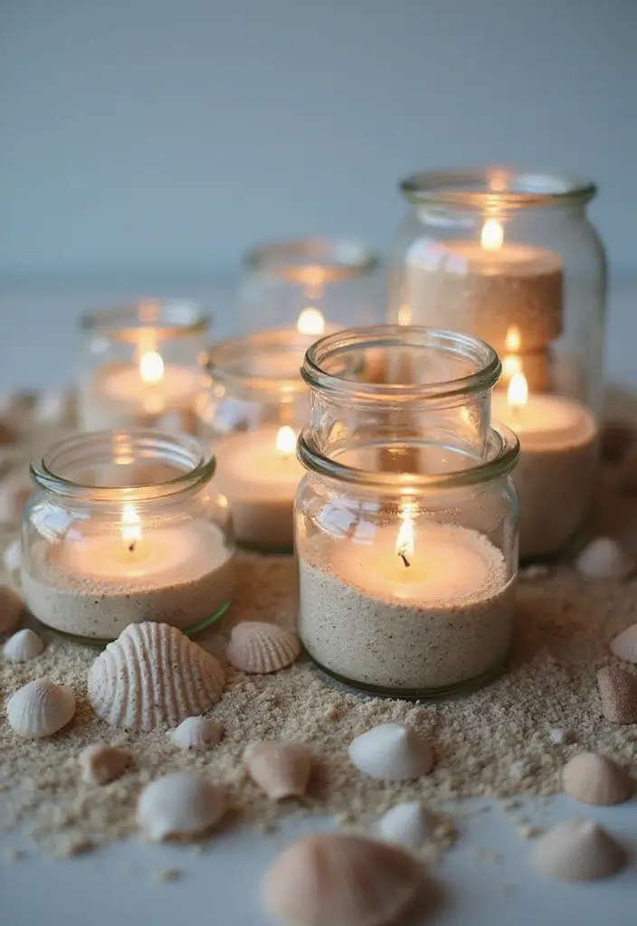 30+ Bedroom Candle Decor Ideas for Soft Romantic Lighting 17 30+ Bedroom Candle Decor Ideas for Soft Romantic Lighting - 11. Candle Jars with Sand