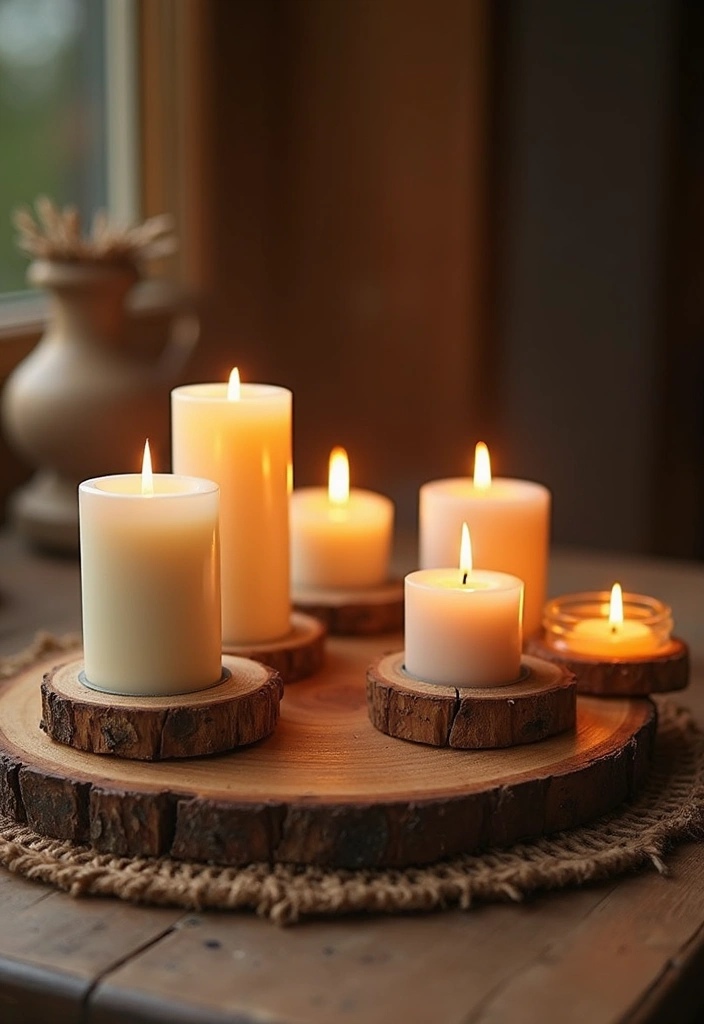 30+ Bedroom Candle Decor Ideas for Soft Romantic Lighting 35 30+ Bedroom Candle Decor Ideas for Soft Romantic Lighting - 17. Rustic Wooden Candle Holders