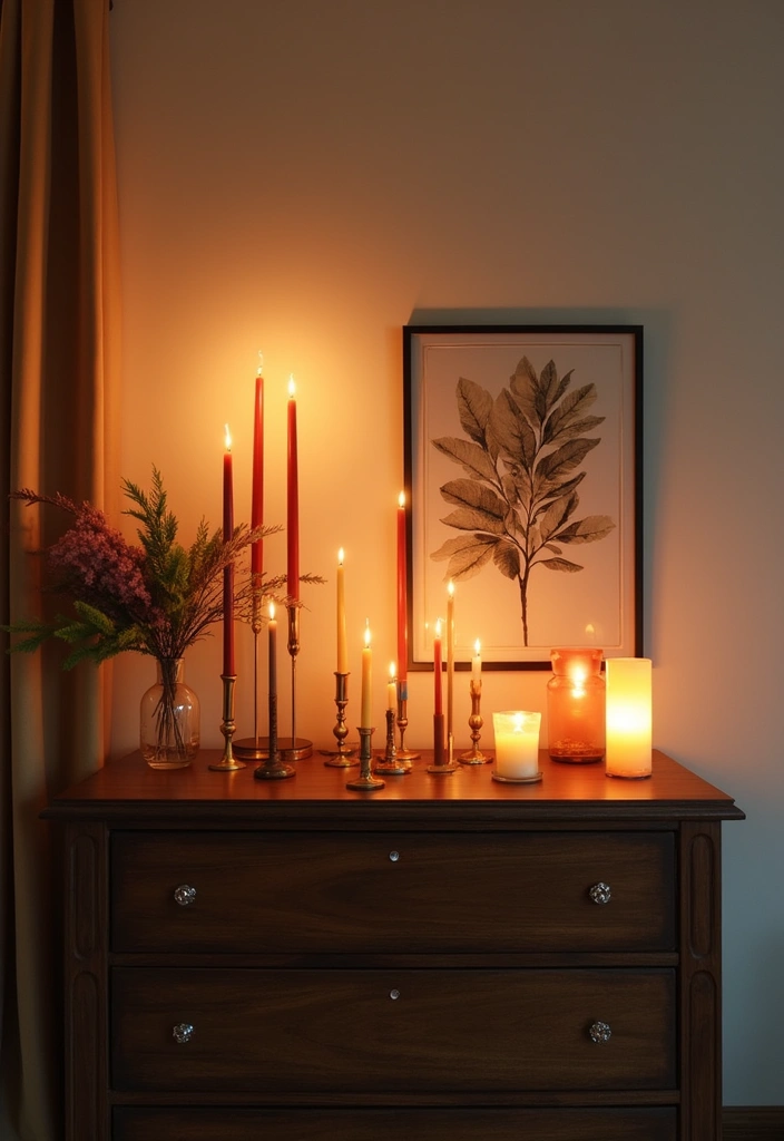 30+ Bedroom Candle Decor Ideas for Soft Romantic Lighting 2 30+ Bedroom Candle Decor Ideas for Soft Romantic Lighting - 2. Candle Centerpieces on Dressers
