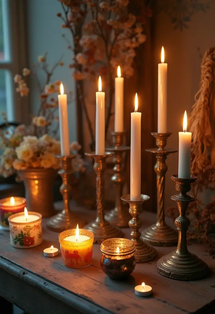 30+ Bedroom Candle Decor Ideas for Soft Romantic Lighting 42 30+ Bedroom Candle Decor Ideas for Soft Romantic Lighting - 22. Candle Ideas with Vintage Touches