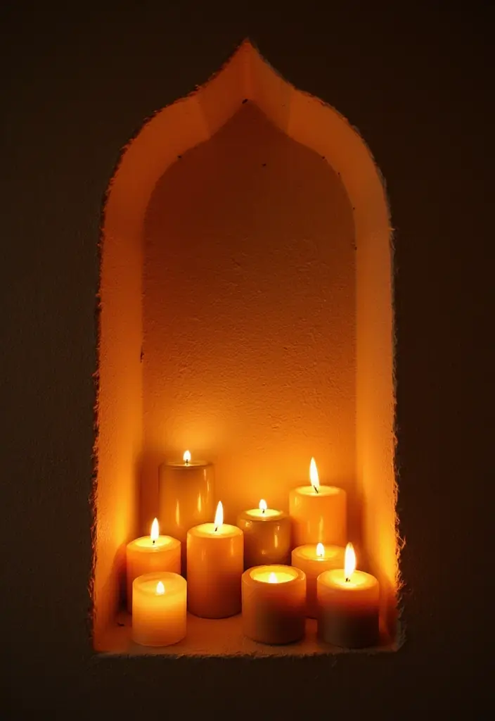 30+ Bedroom Candle Decor Ideas for Soft Romantic Lighting 43 30+ Bedroom Candle Decor Ideas for Soft Romantic Lighting - 23. Candlelit Wall Niche